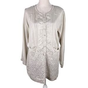 Sundance Silk Blouse Tunic Beige M Pockets Eyelet Lace Pockets